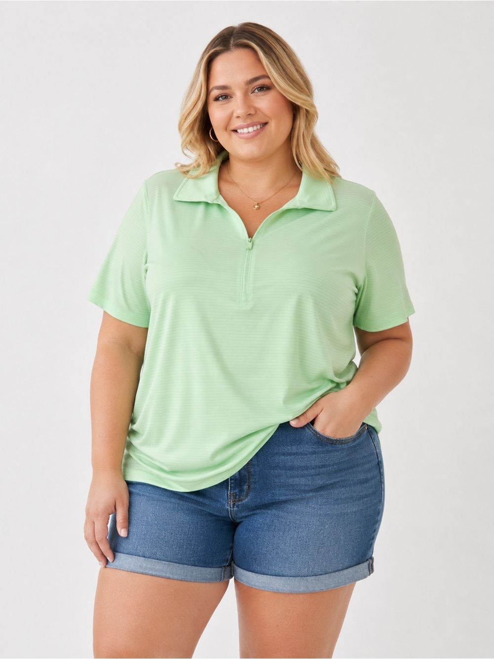 Penningtons Size X 0X Mint Green Short Sleeve Golf Polo Zip Active Top Golfing